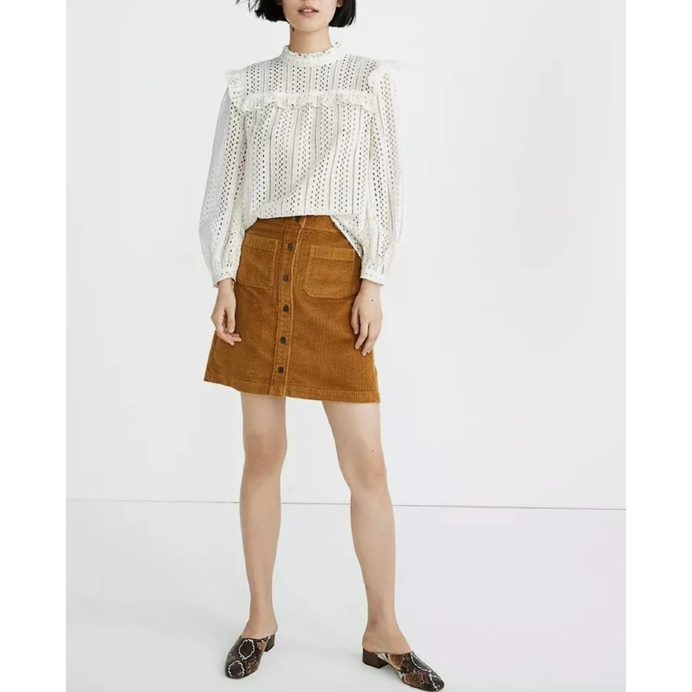 Madewell Sz XS Eyelet Mockneck Ruffle Top Cream White Ivory Peasant Cottagecore